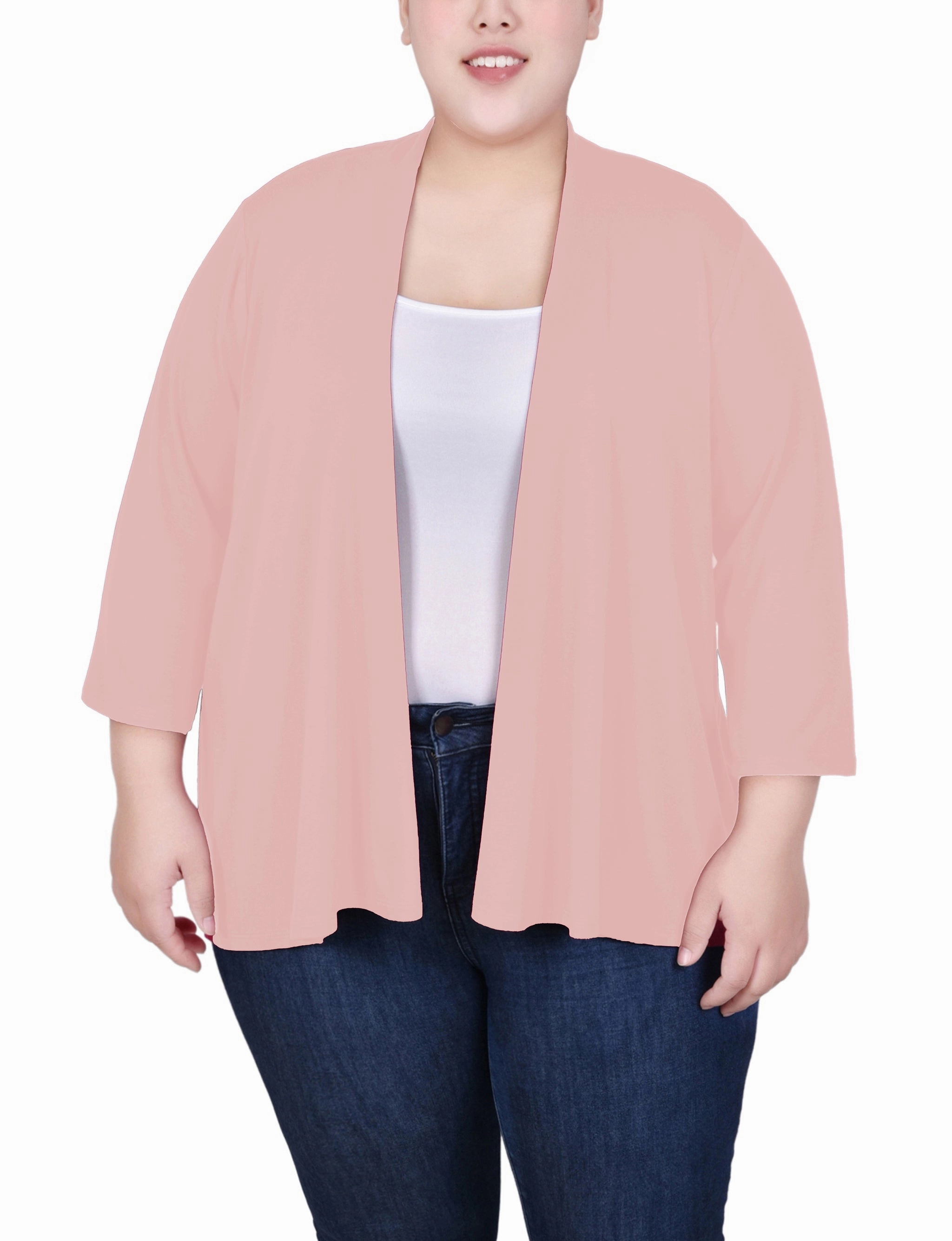 Gym Wear Plus Size Solid 3/4 Sleeve Cardigan
