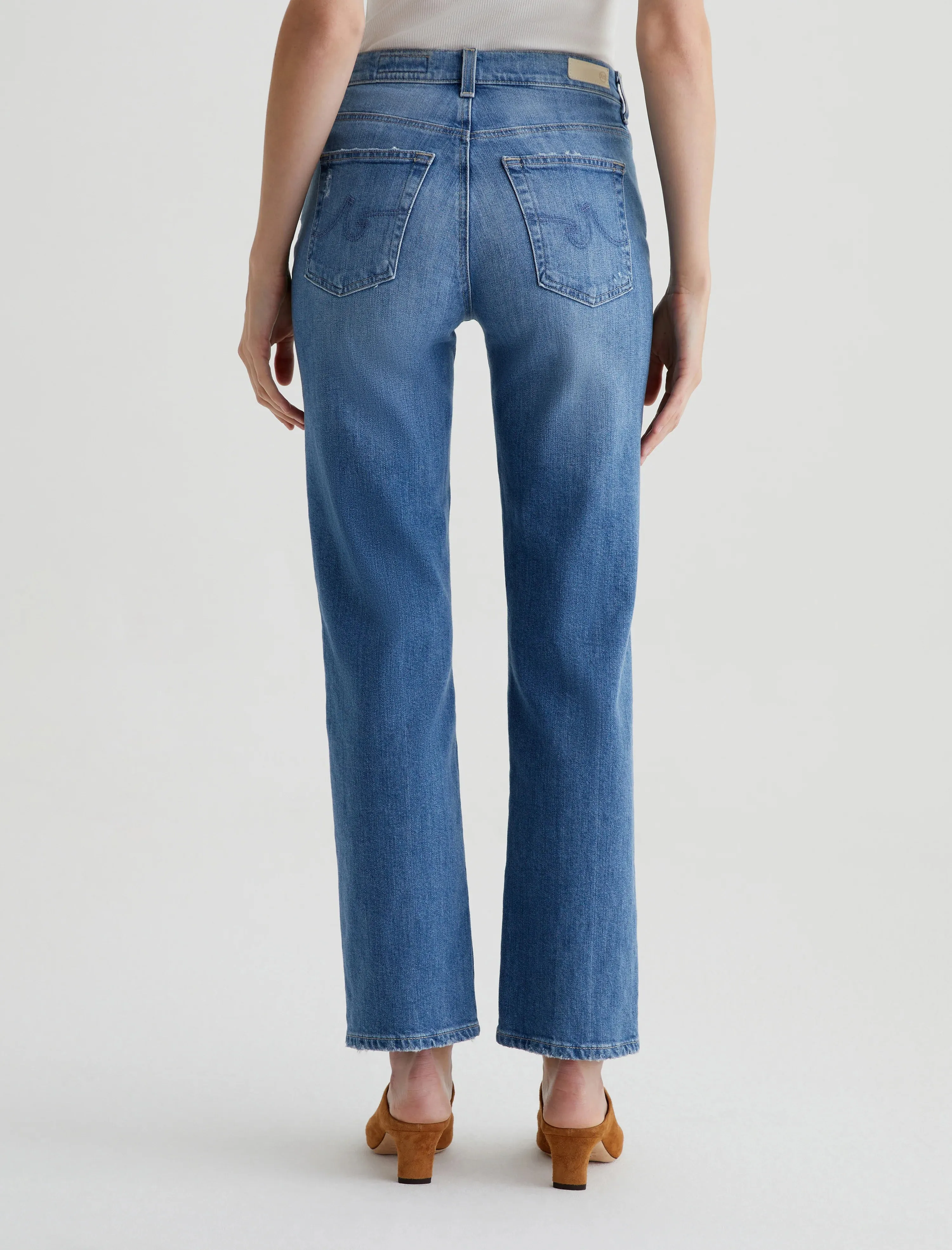 AG Brinley Mid Rise Straight Leg Jeans- Iris Sharp Silhouette Basic Piece