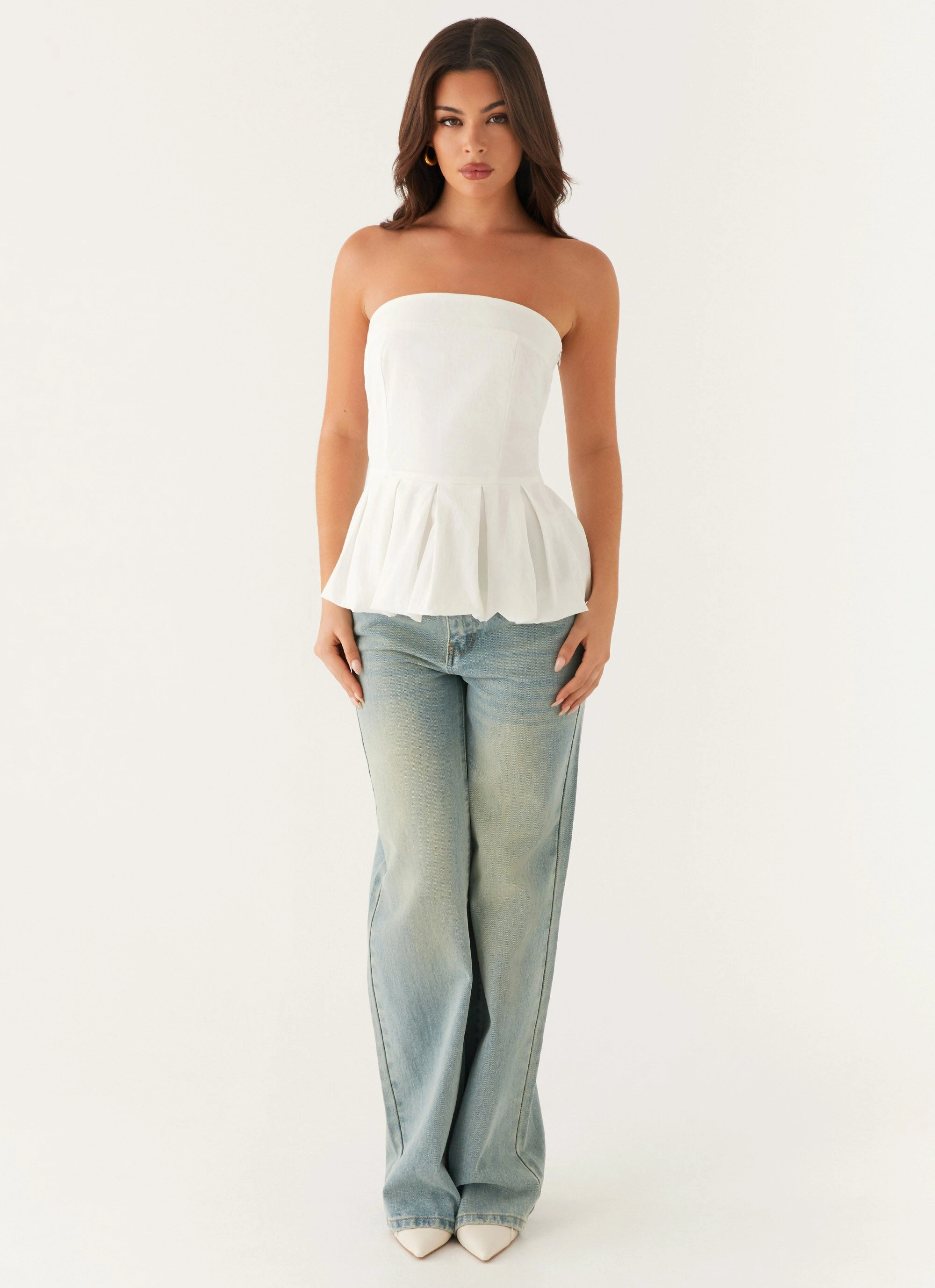 Contrast Topstitching Detail HiddenVentilationPockets Ellen Bubble Hem Top - Ivory