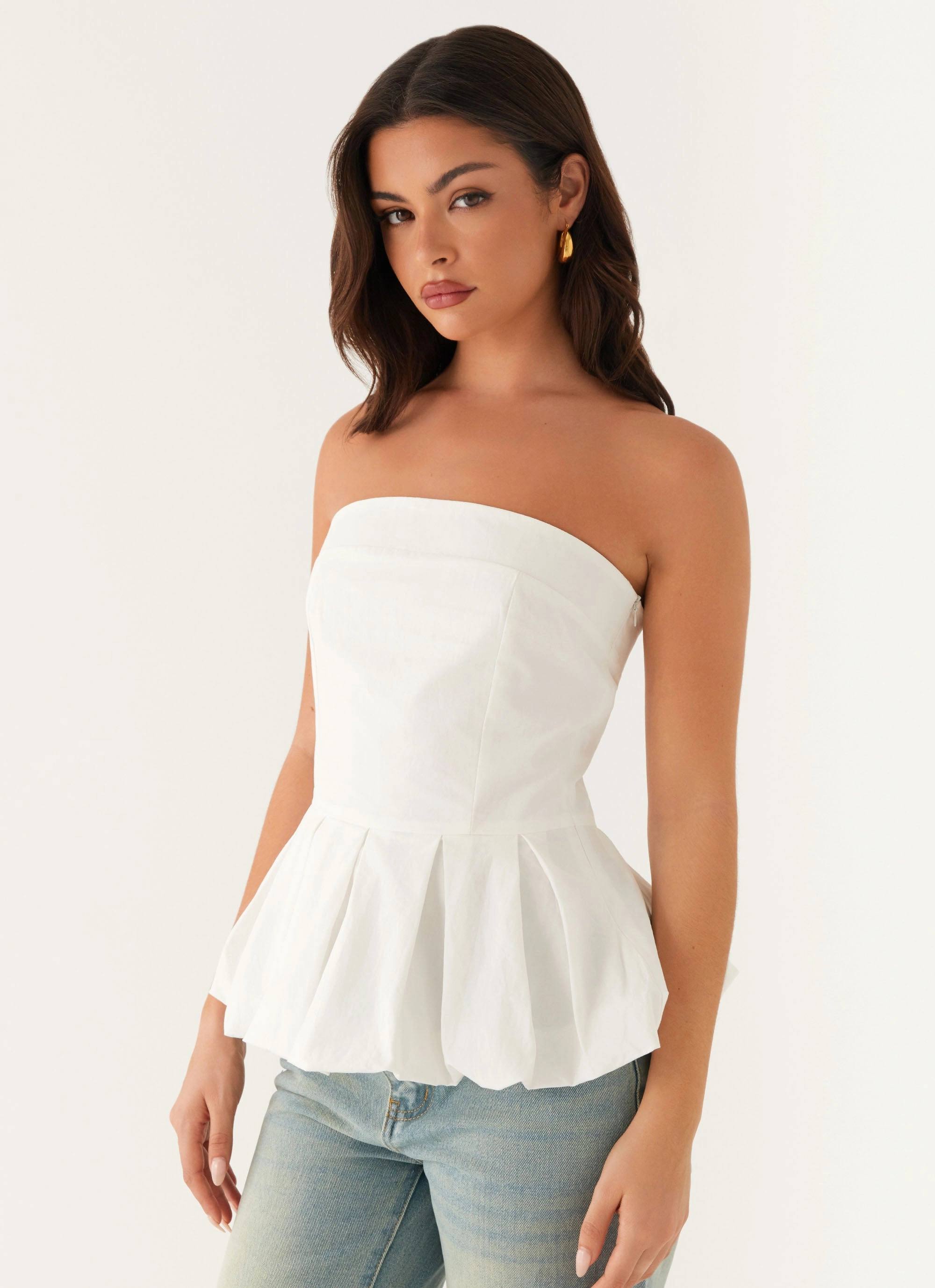Ellen Bubble Hem Top - Ivory Trendy Shirt