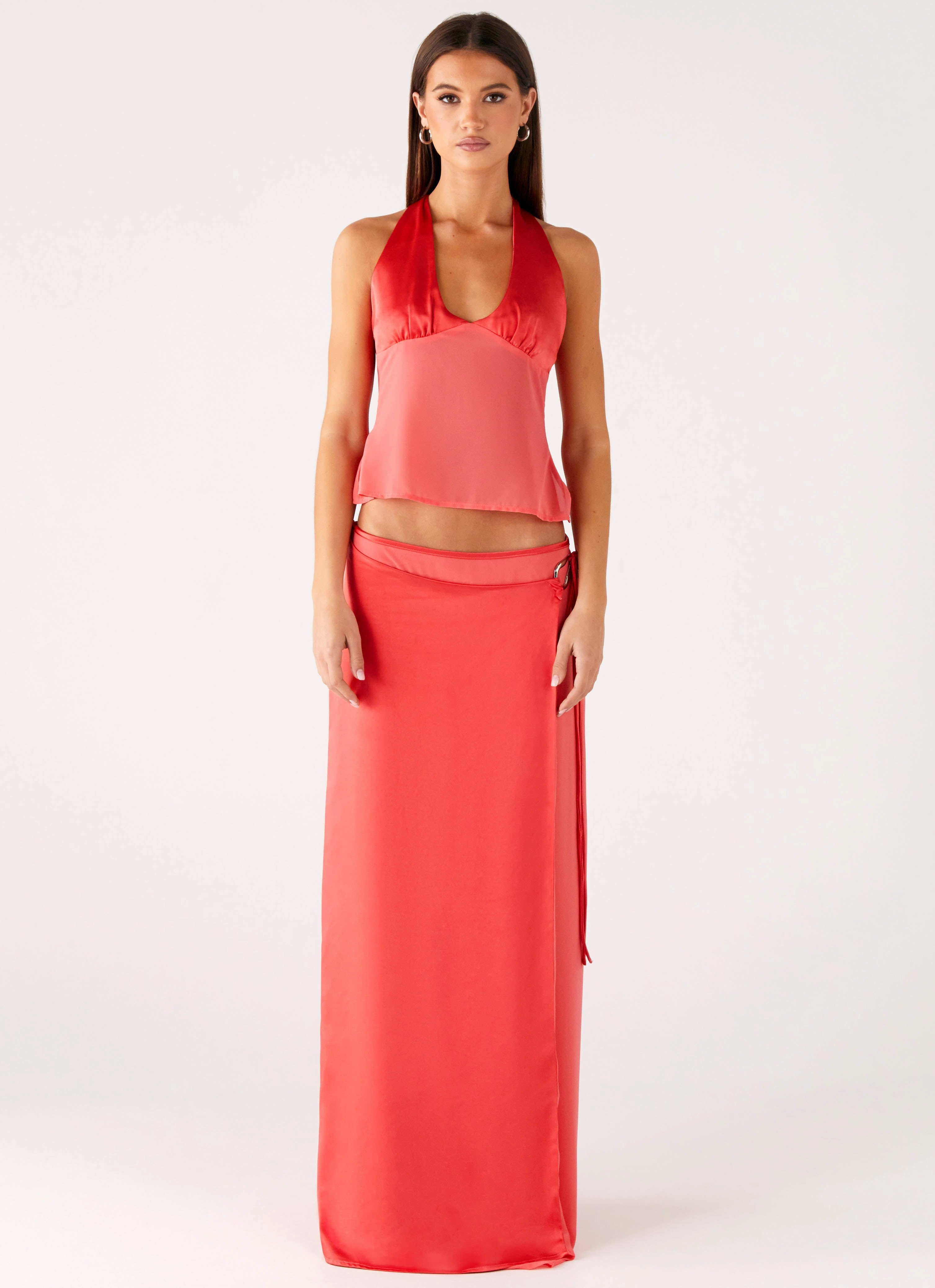 Pollie Wrap Maxi Skirt - Coral Breezy Fit