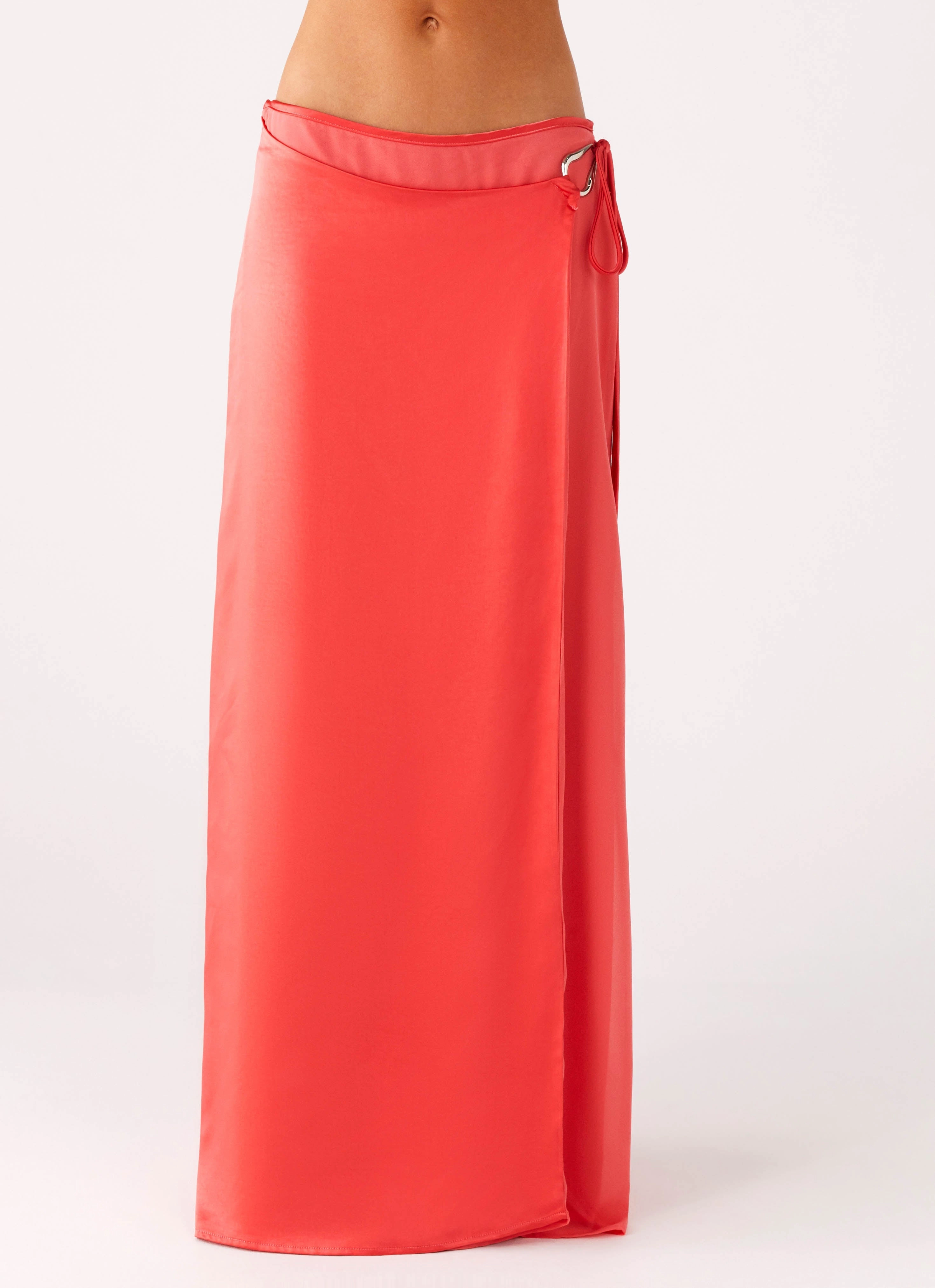 Pollie Wrap Maxi Skirt - Coral Outfit Display Eco Friendly Dye