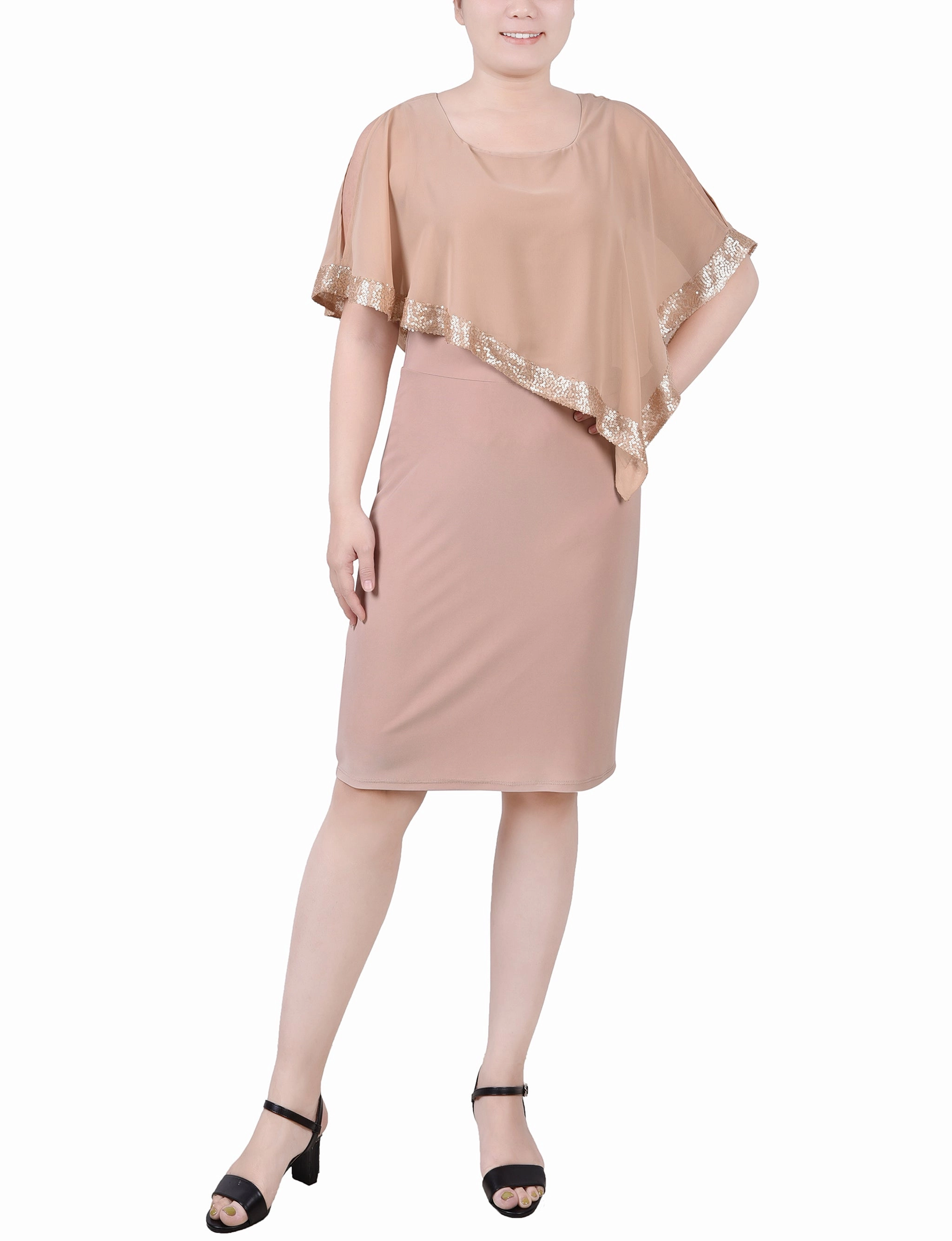 Fashionable Tank Shape Retention Fabric Poncho Style Sequined Dress