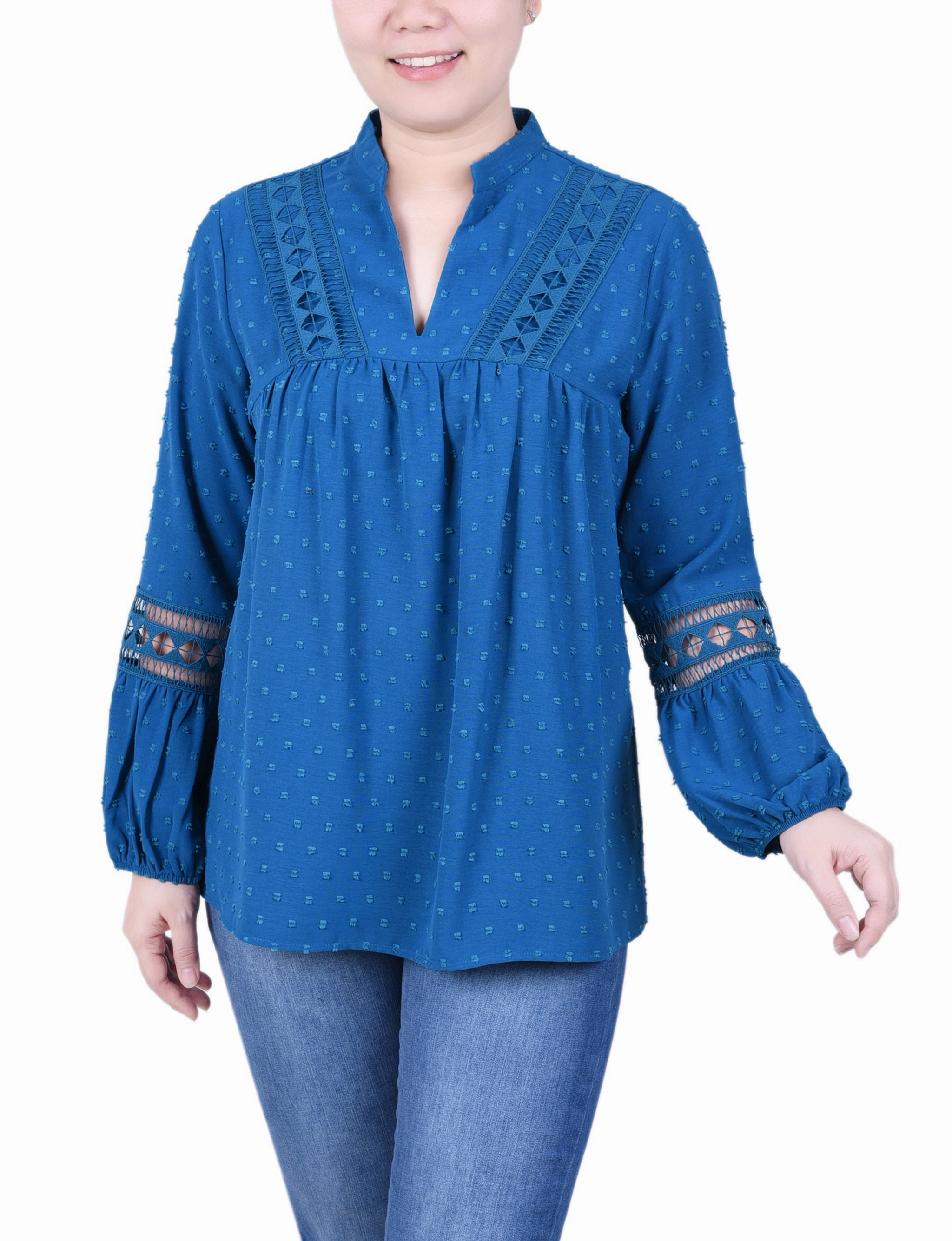 Active Look Long Sleeve Blouse With Crochet Trim