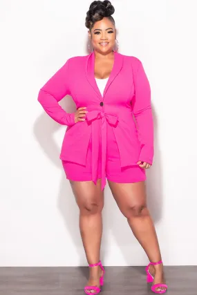 Effortless Style Tear Resistant Weave Final Sale Plus Size 2pc Shorts Suit in Fuchsia