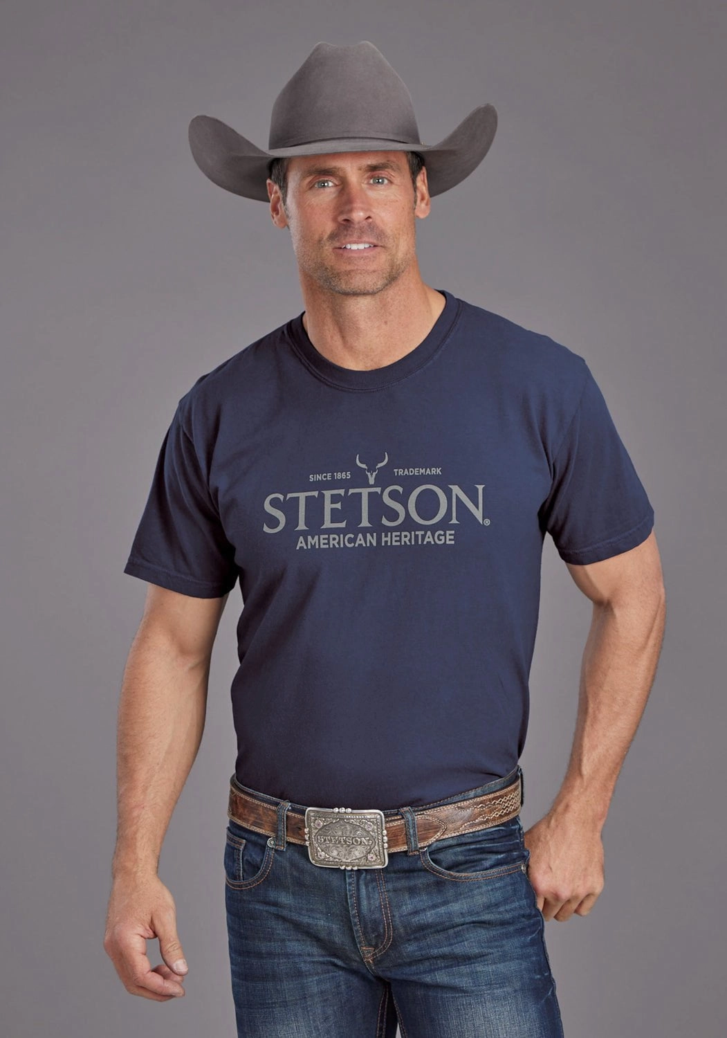Eco Friendly Fabric Breezy Design Stetson Mens American Heritage Blue 100% Cotton S/S T-Shirt