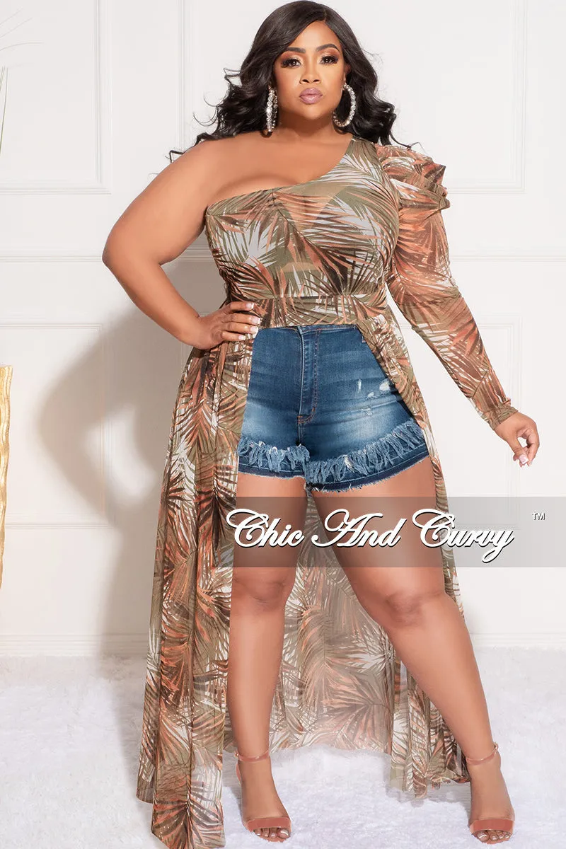 Final Sale Plus Size One Shoulder Top with Train in Palm Tree Print Breathable Lining Tough Build
