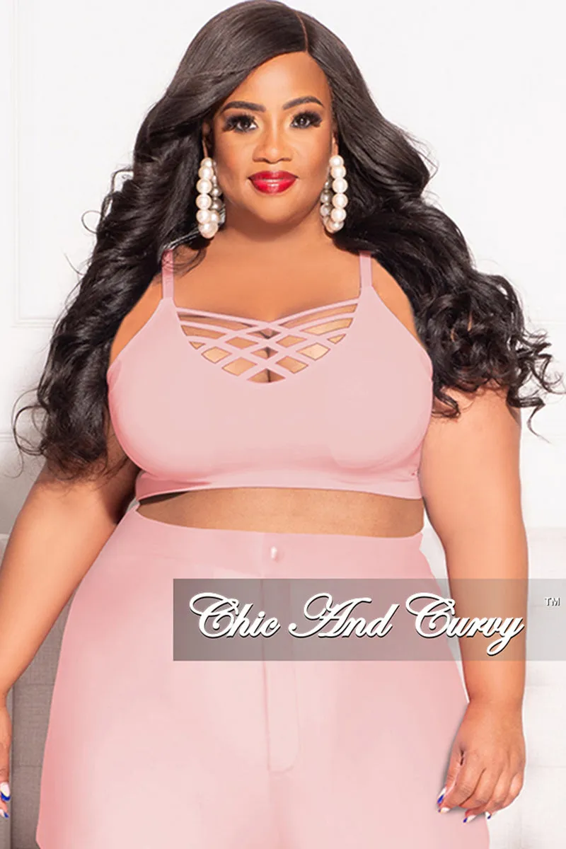 *-Final Sale Plus Size Spaghetti Strap Triple Criss Cross Front Bralette in Pink Seamless Design Simple Silhouette