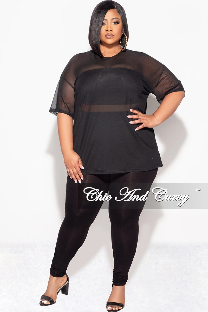 ReinforcedKnees Final Sale Plus Size 3pc Set Mesh Top, Bandeau & Leggings with Briefs in Black