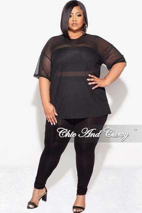 Final Sale Plus Size 3pc Set Mesh Top, Bandeau & Leggings with Briefs in Black FlexibleKnees Roll-up style