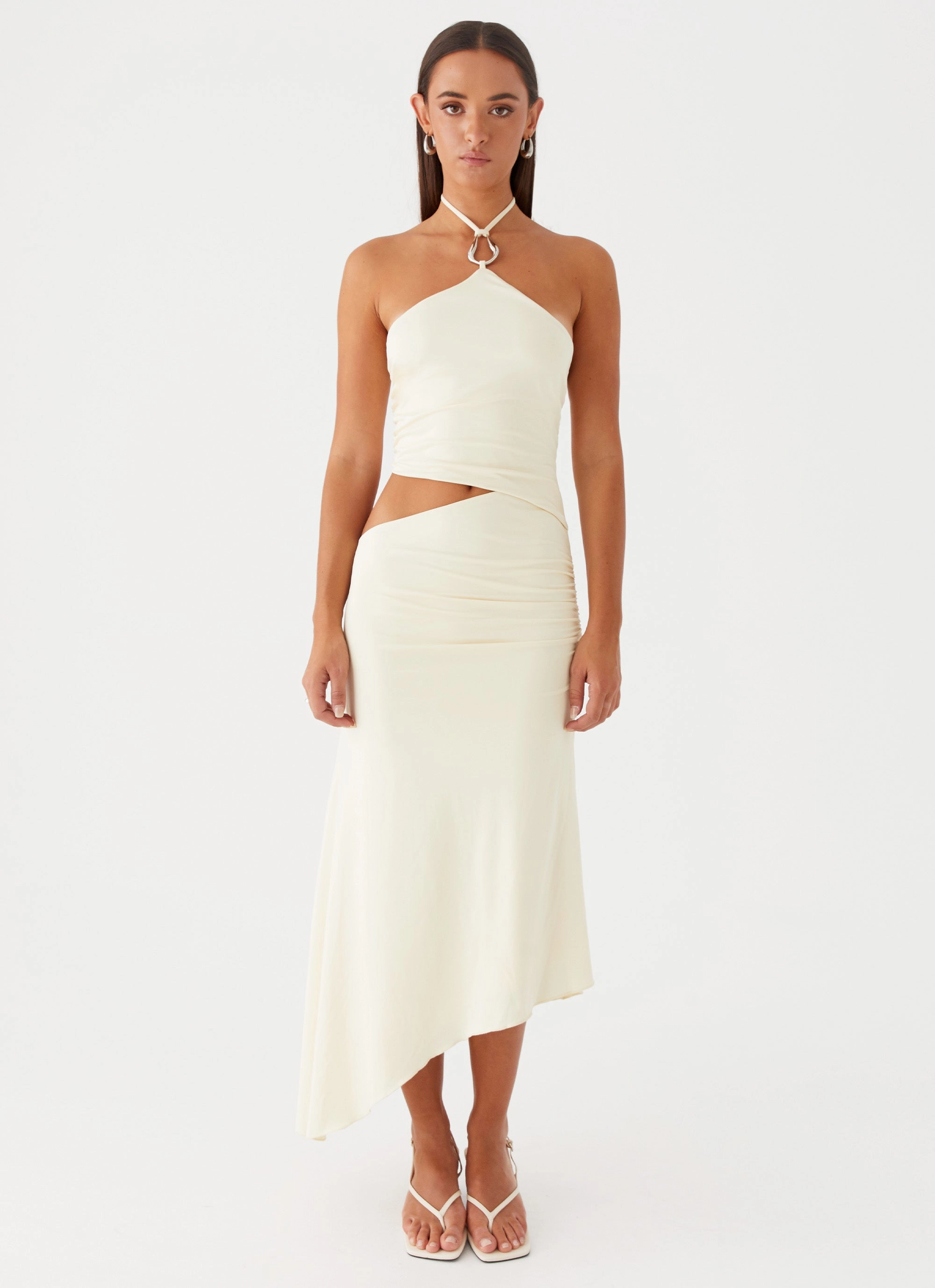 Tasha Maxi Dress - Lemon Slit-Hem Button-front
