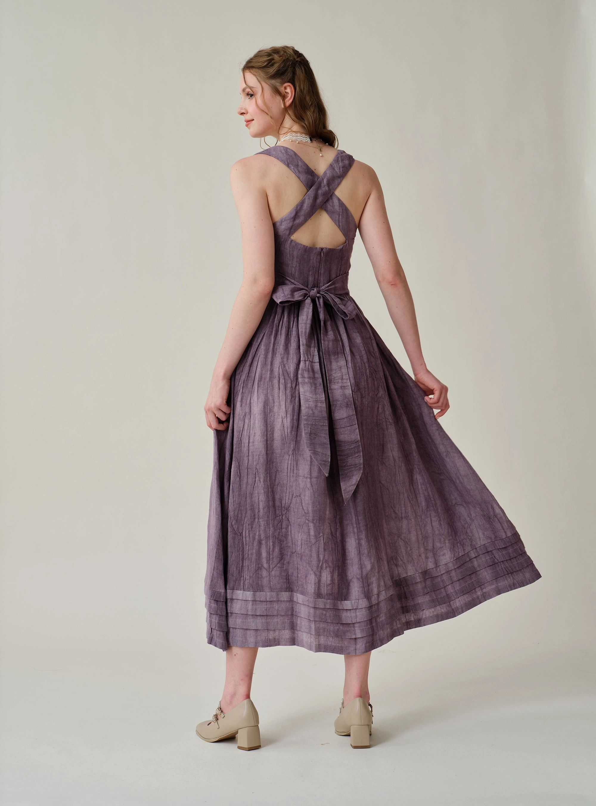 Vetiver 23 | cross back linen dress Breathable Comfort Fit