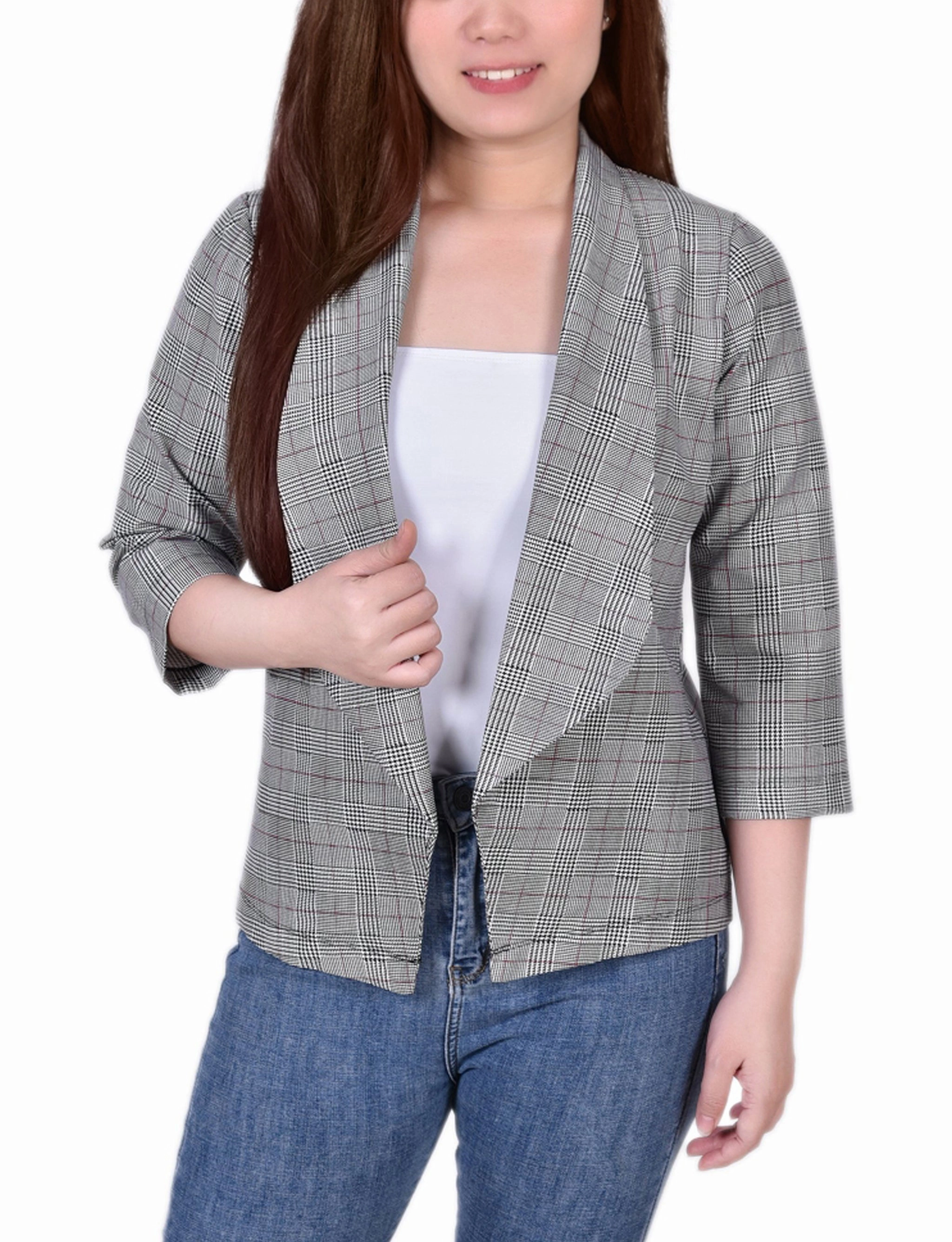 Bonded Seam Technique Multi Directional Zipper Placement 3/4 Sleeve Ponte Jacket