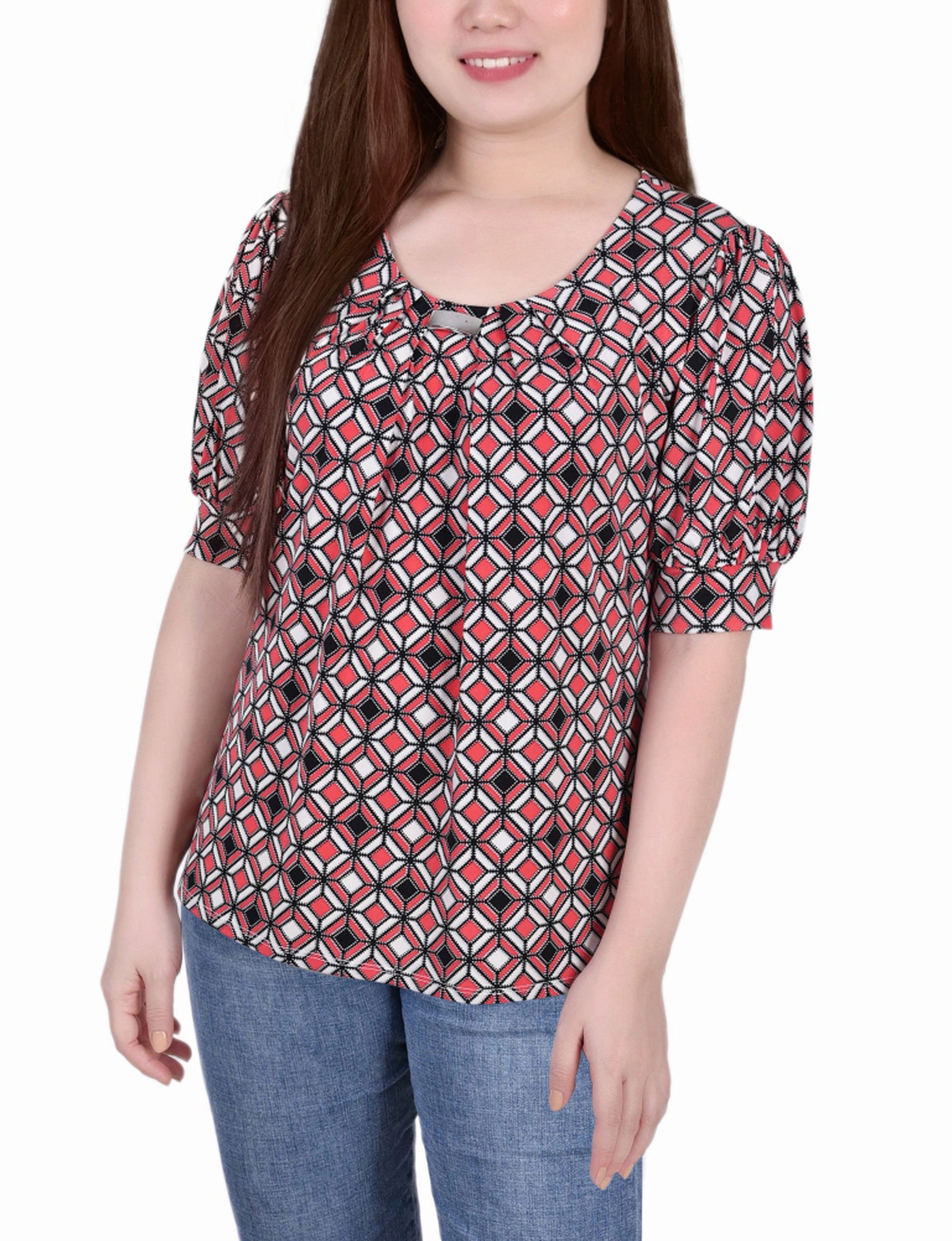 Short Sleeve Balloon Sleeve Top Stretchy Top