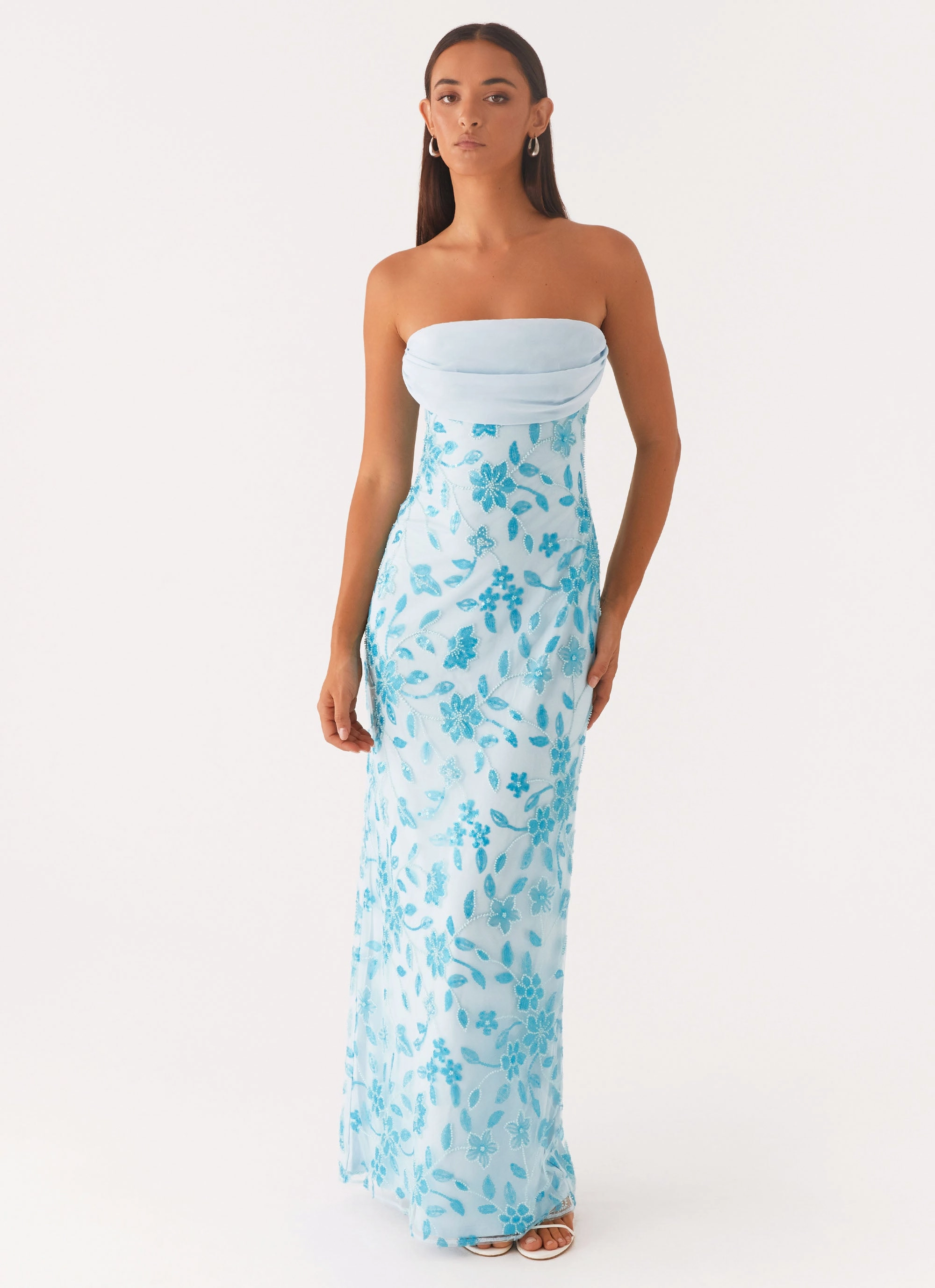 Prism Beaded Maxi Dress - Blue Flattering Silhouette