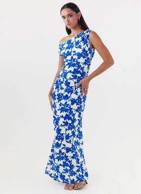 Pyper Off Shoulder Maxi Dress - Blue Floral Smart and Elegant Relaxed Layers