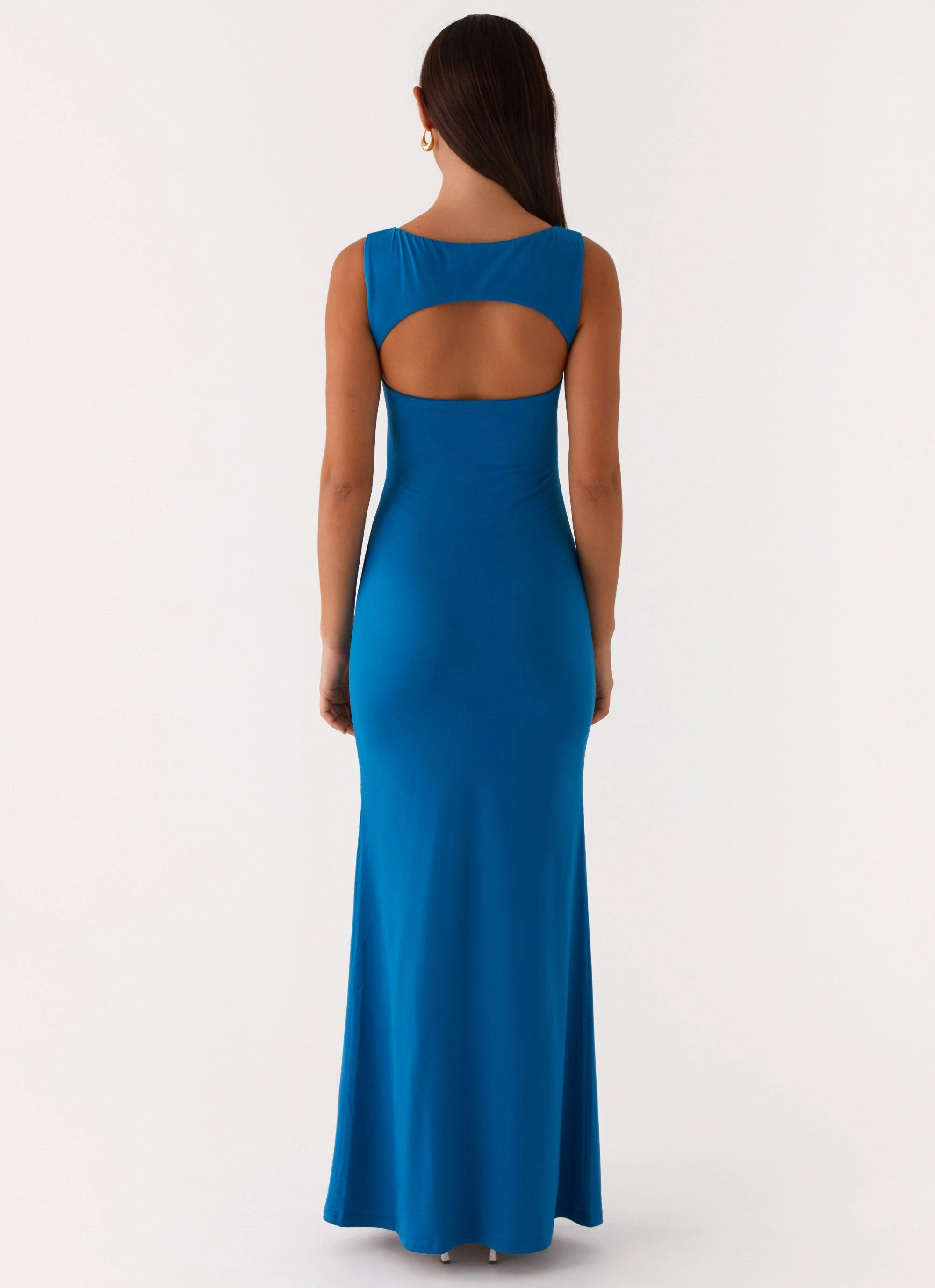 Lagoon Cut Out Maxi Dress - Royal Blue Dry-Clean-Only Satin Layers