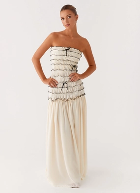 Zariah Maxi Dress - Ivory Retro Detail