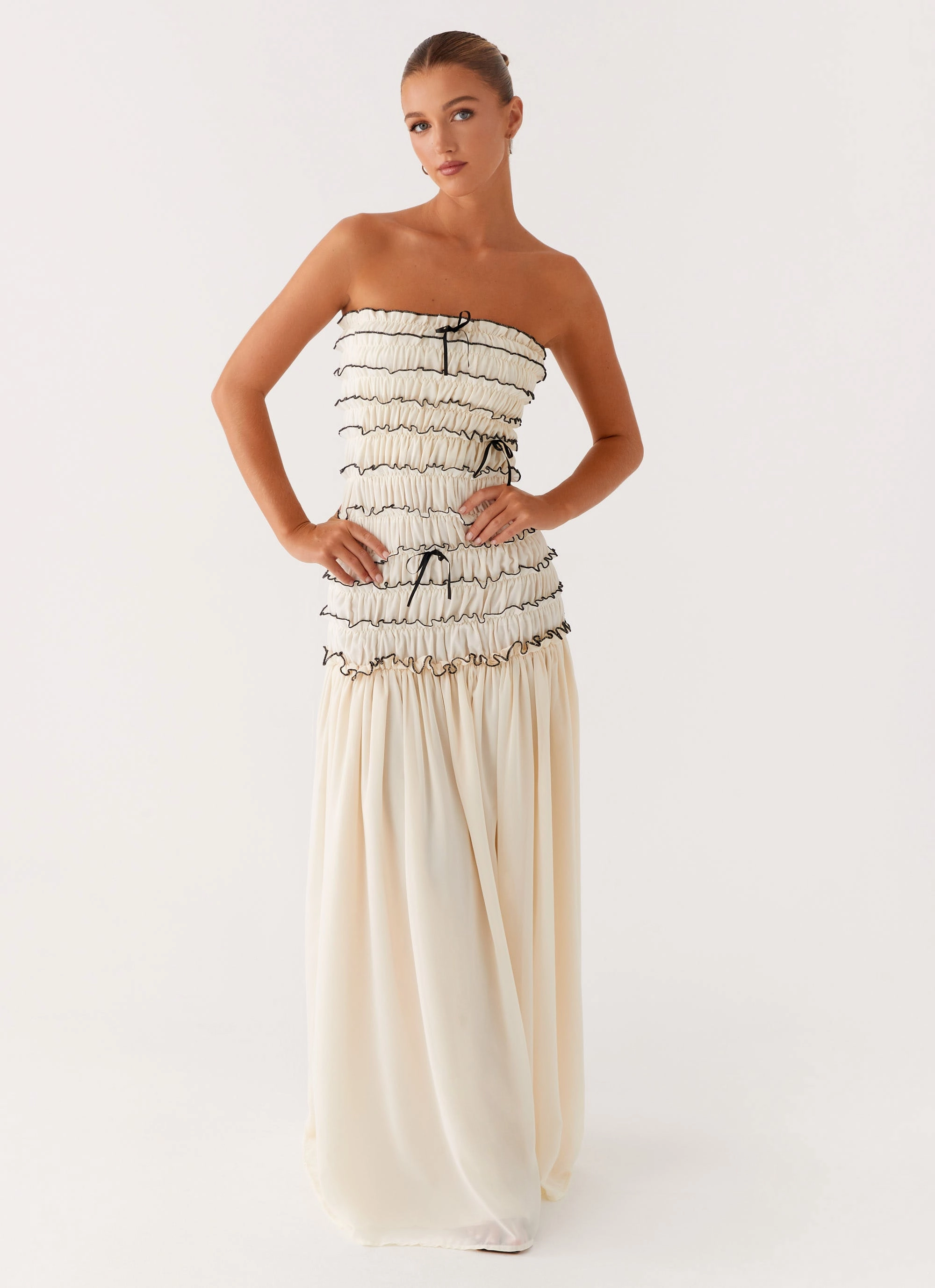 Zariah Maxi Dress - Ivory Retro Detail