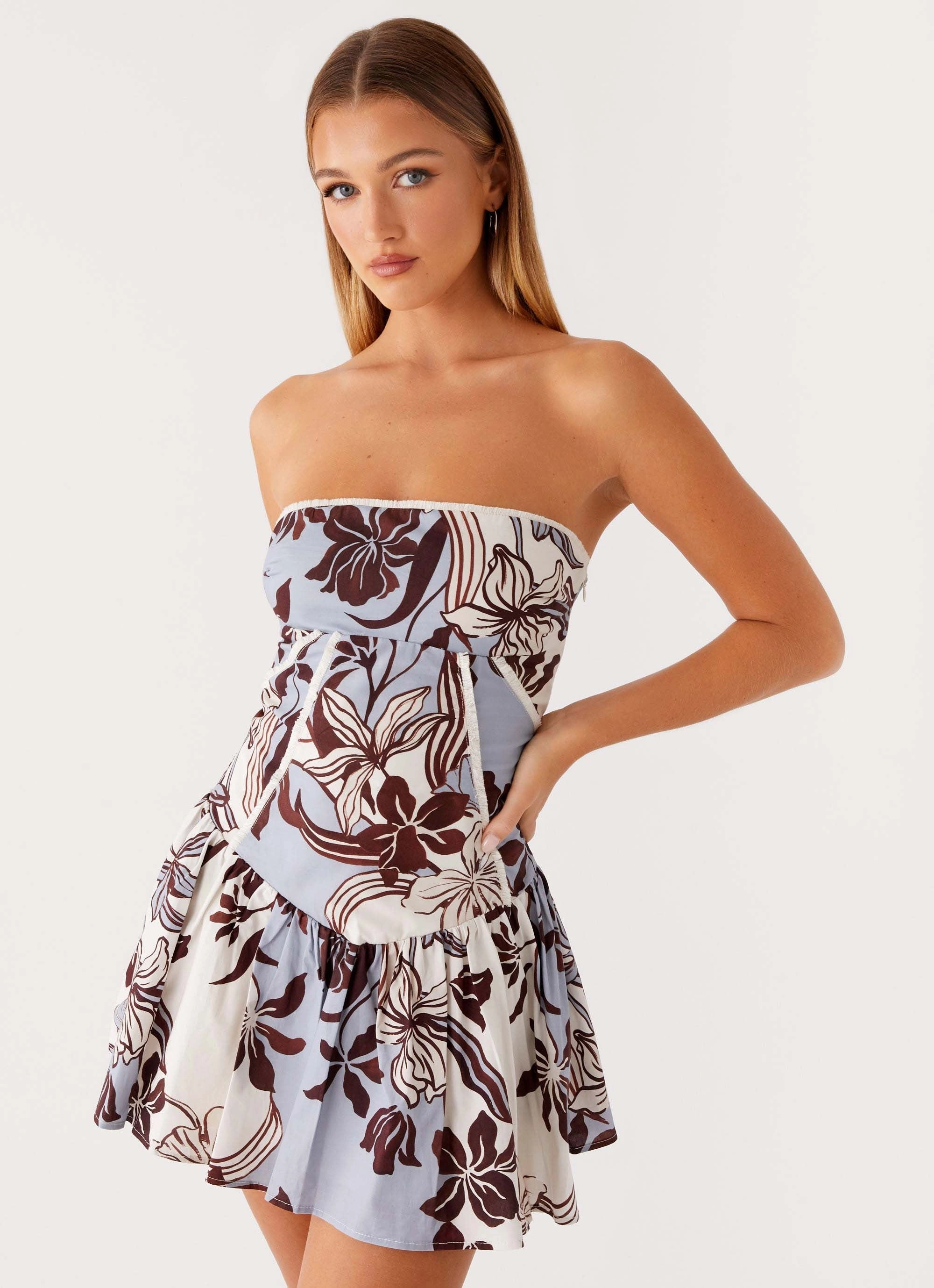 Larnie Linen Mini Dress - Bluewood Blossom boho vibe