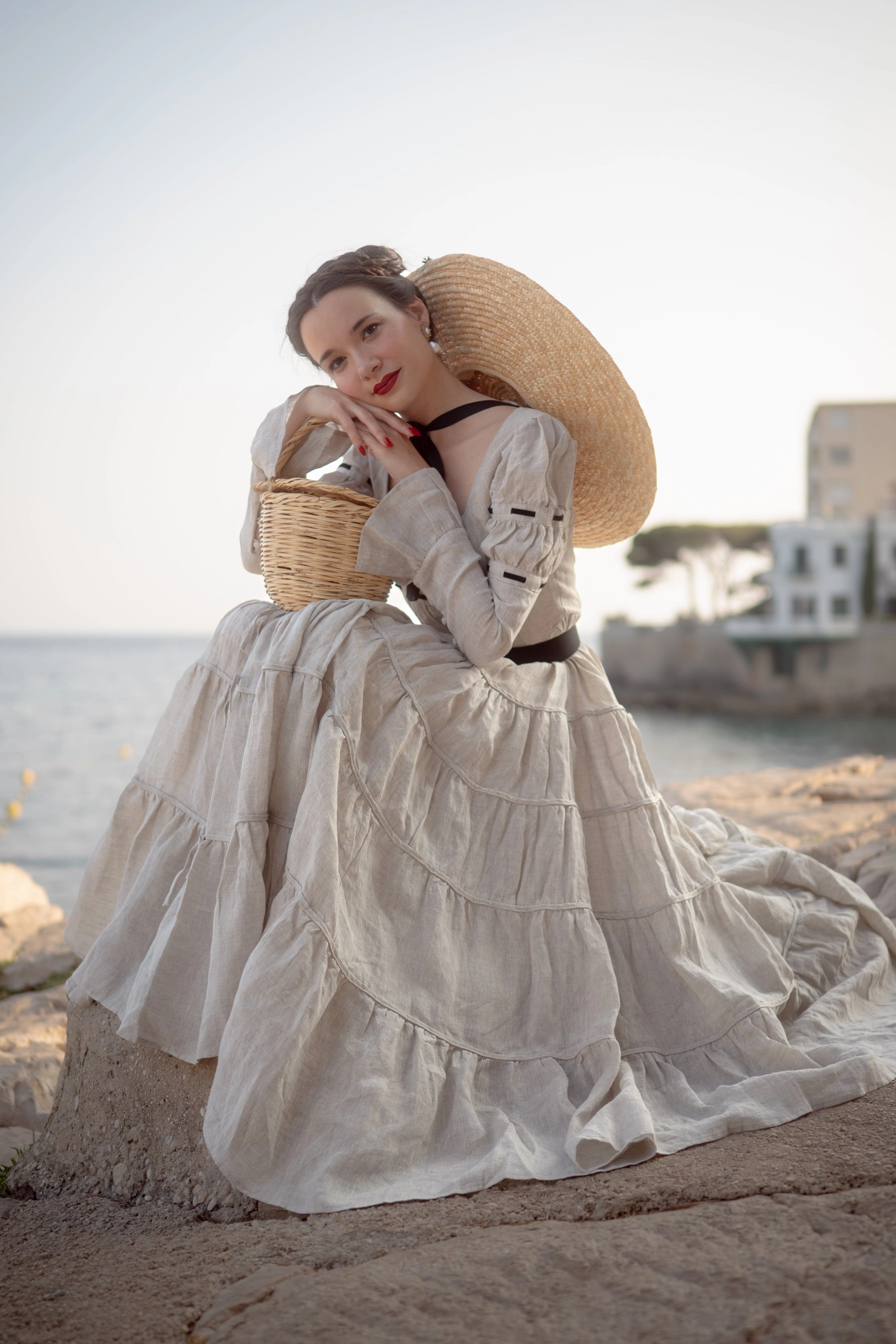 Ultra Soft Texture Relaxed Fit Design Queena 22 | Empired Maxi linen dress