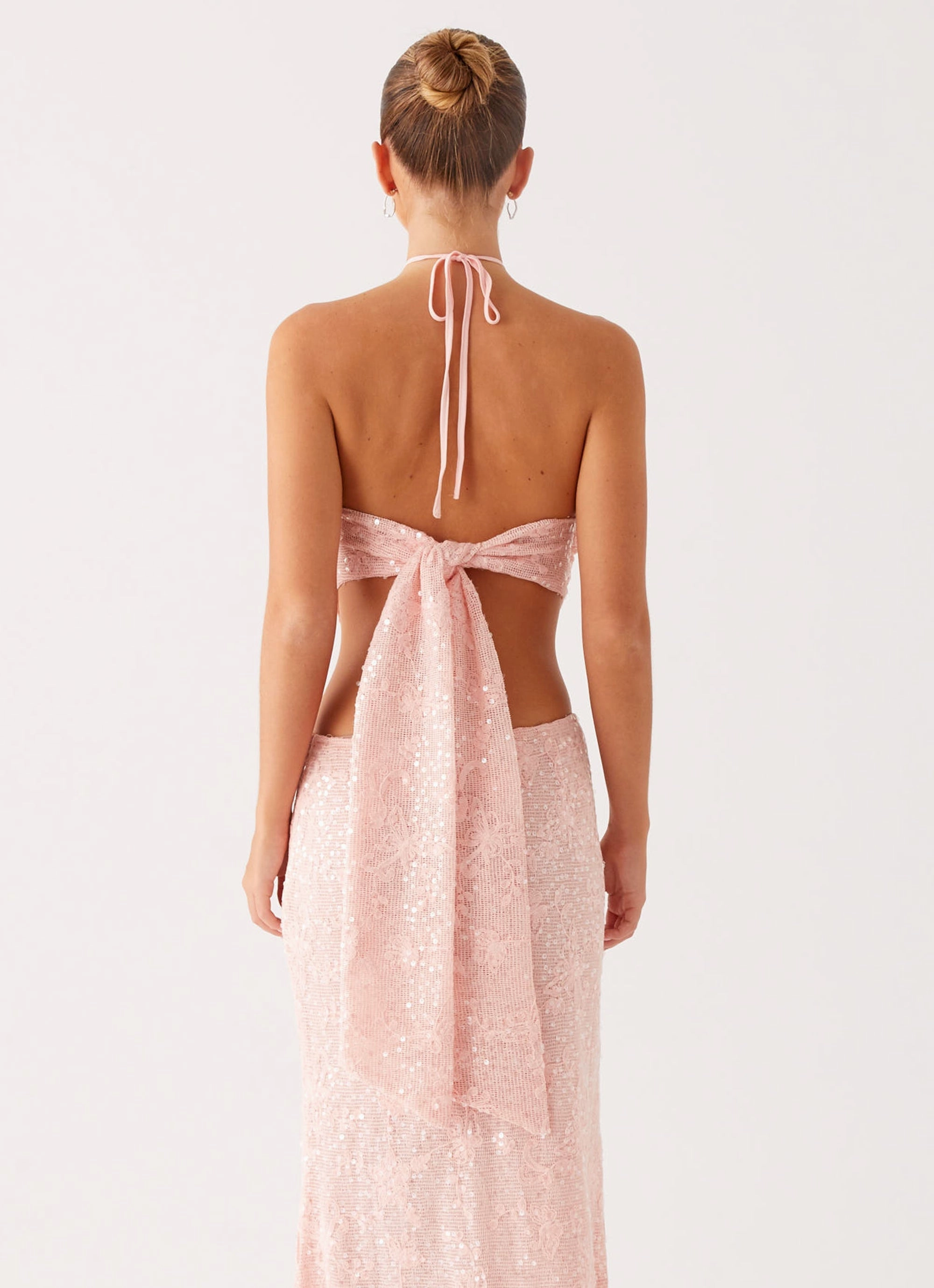 Bonded Seam Technology Layered Collar Design Queenie Sequin Halter Top - Pink