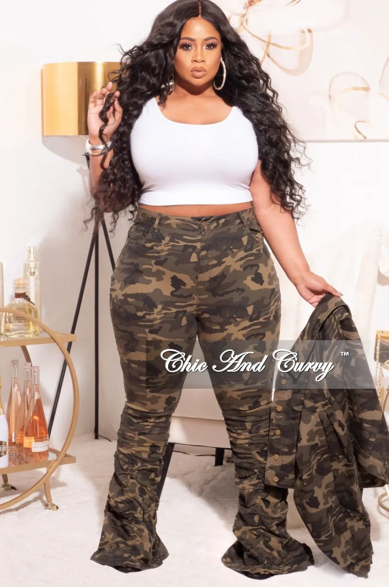 *Final Sale Plus Size Denim Jacket with Balloon Sleeves in Camouflage Casual Comfort