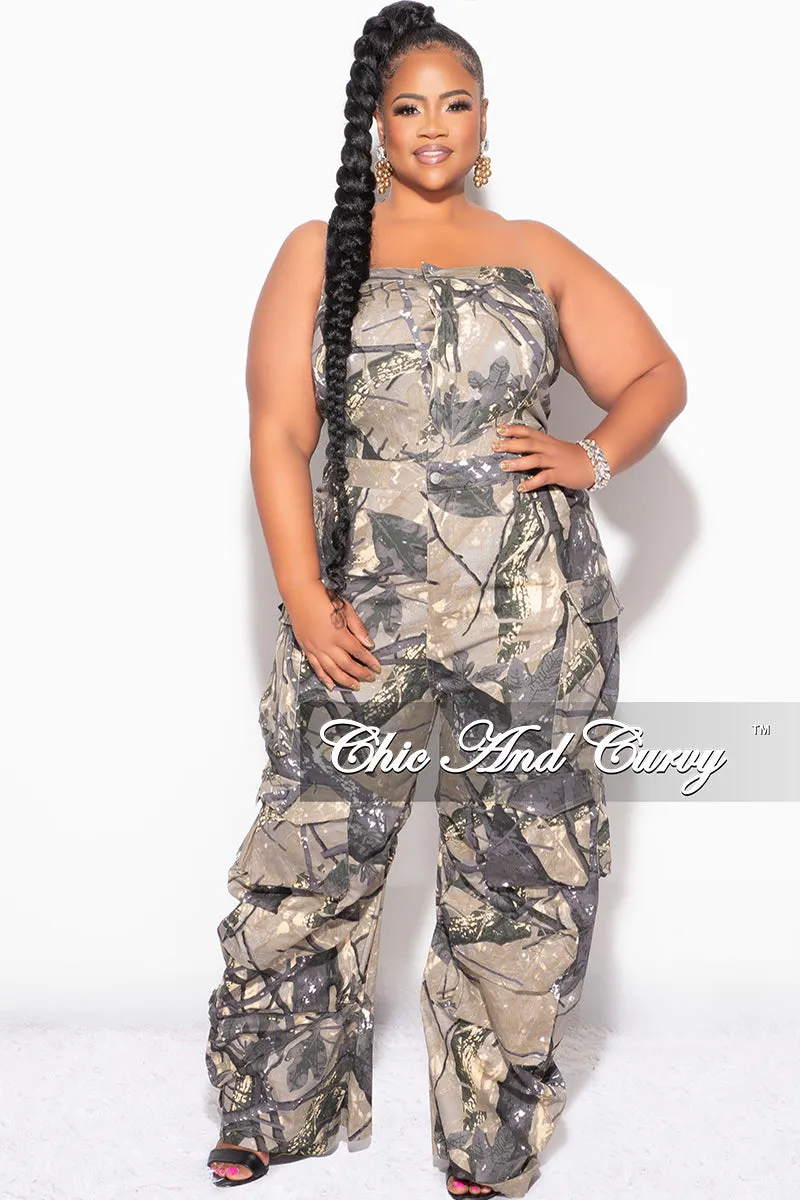 Stylish Look Final Sale Plus Size Cargo Jumpsuit in Brown and Grey