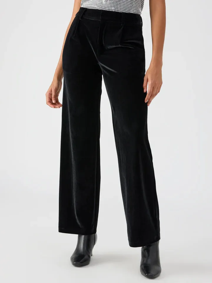 Water Resistant Finish Sanctuary Faye Semi High Rise Velvet Trouser Pant Black