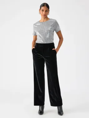 Sanctuary Faye Semi High Rise Velvet Trouser Pant Black Active Fit