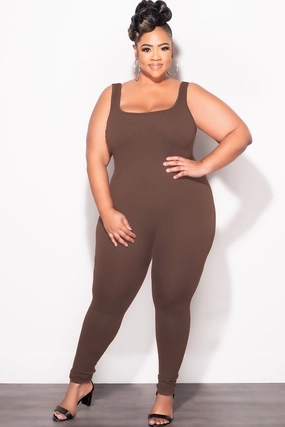 Final Sale Plus Size Thick Ribbed Catsuit Unitard in Brown Cold Weather Gear AbrasionGuardTape