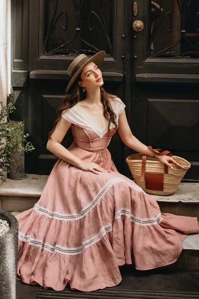 Cherry Tree 25 | Lace Linen flared dress Anti Bacterial Treatment