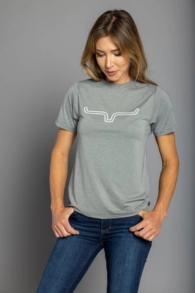 Split hem Kimes Ranch Womens Outlier Tech Tee Grey Heather Cotton Blend S/S T-Shirt