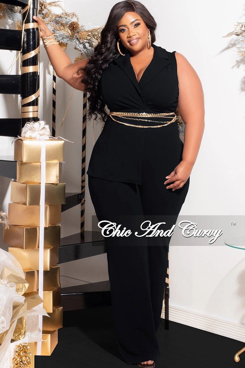 MinimalistStitching Comfortable And Versatile Final Sale Plus Size Collar Sleeveless Jumpsuit in Black