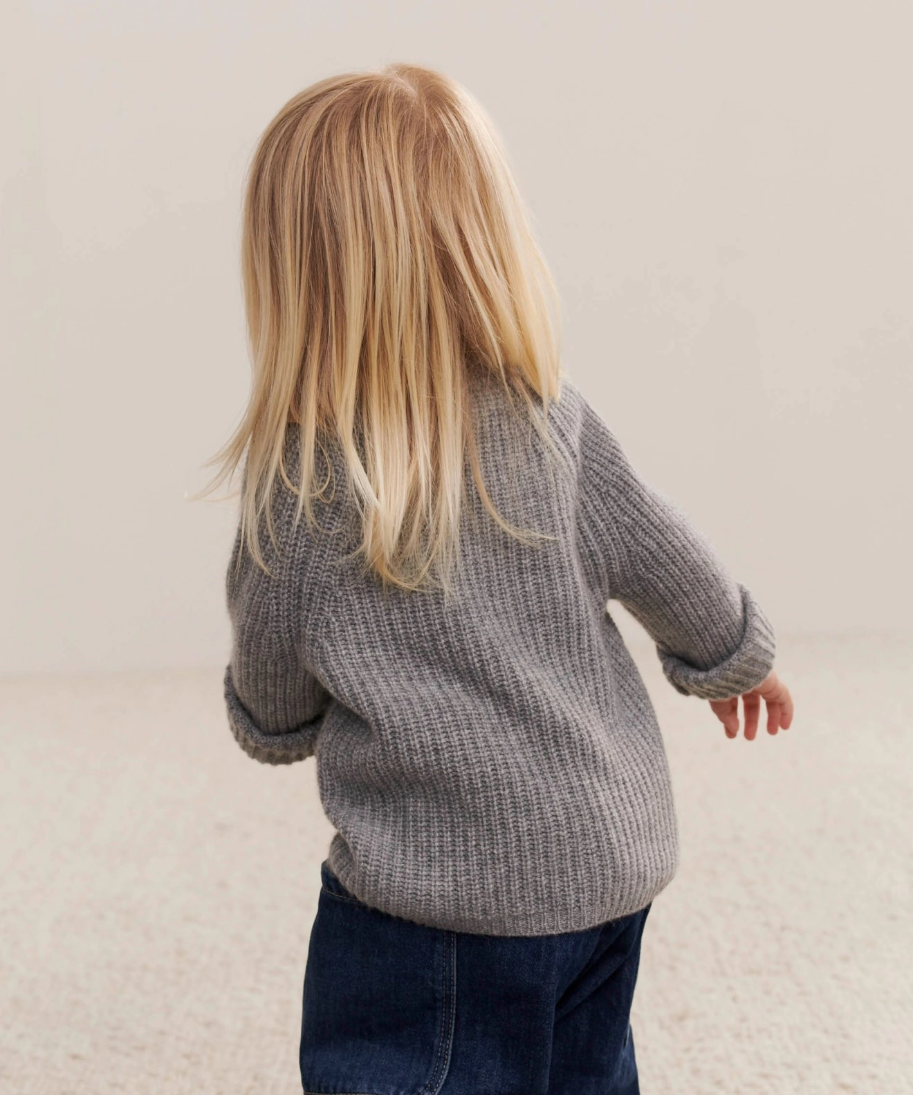 Kids' Cashmere Fisherman Colorfast Dyed Knit Diagonal Pocket Placement