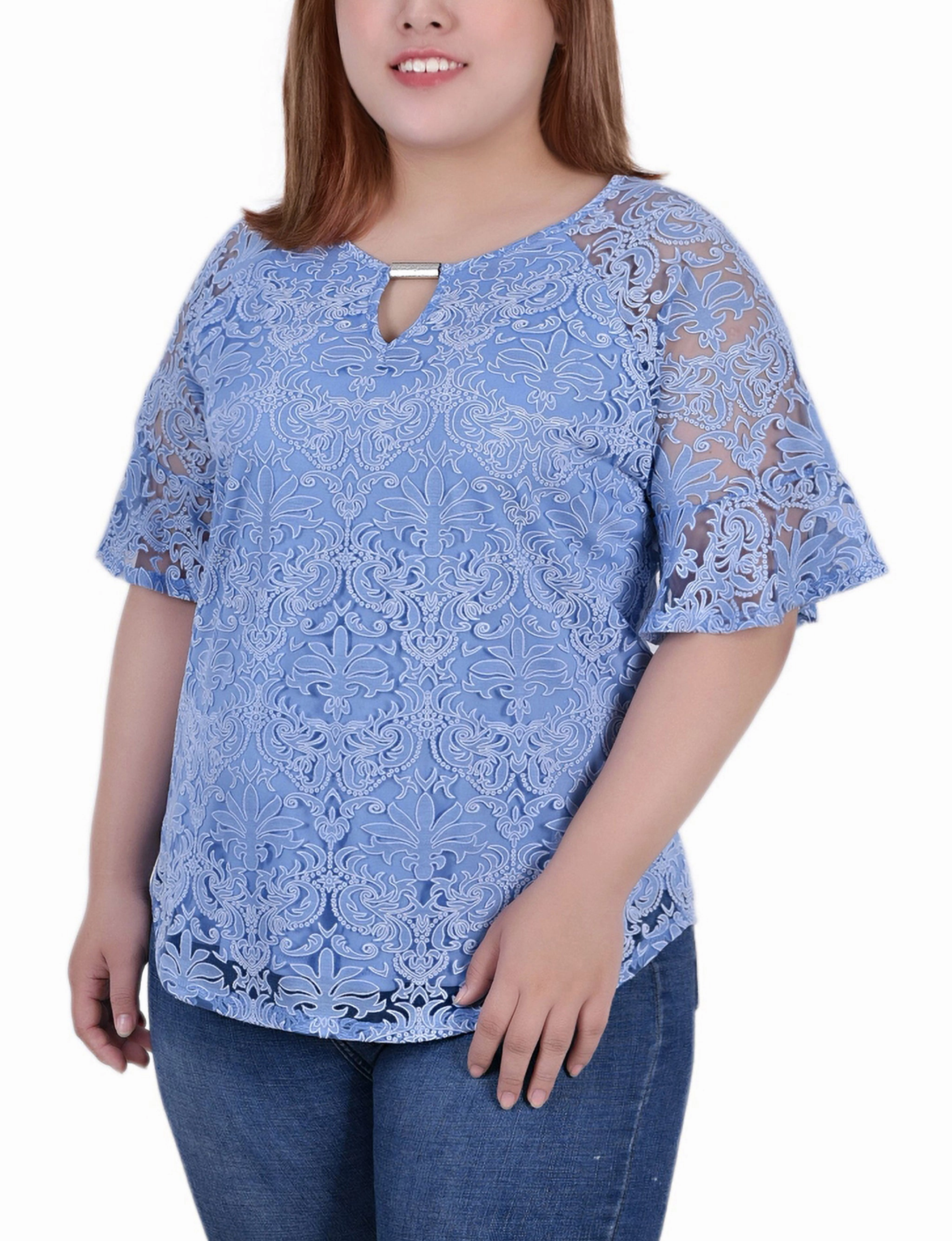 Noise Reduced Zipper Plus Size Short Bell Sleeve Lace Blouse