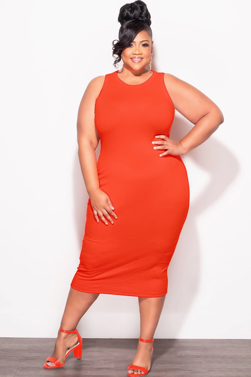 Urban Comfort Smart Design Final Sale Plus Size Ribbed BodyCon Tank Dress in Orange