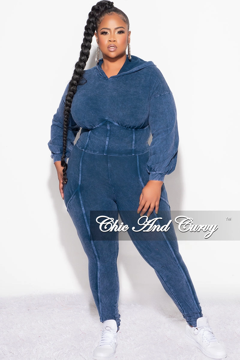 Dynamic Flex Panels Final Sale Plus Size 2pc Hooded Top and Set in Navy