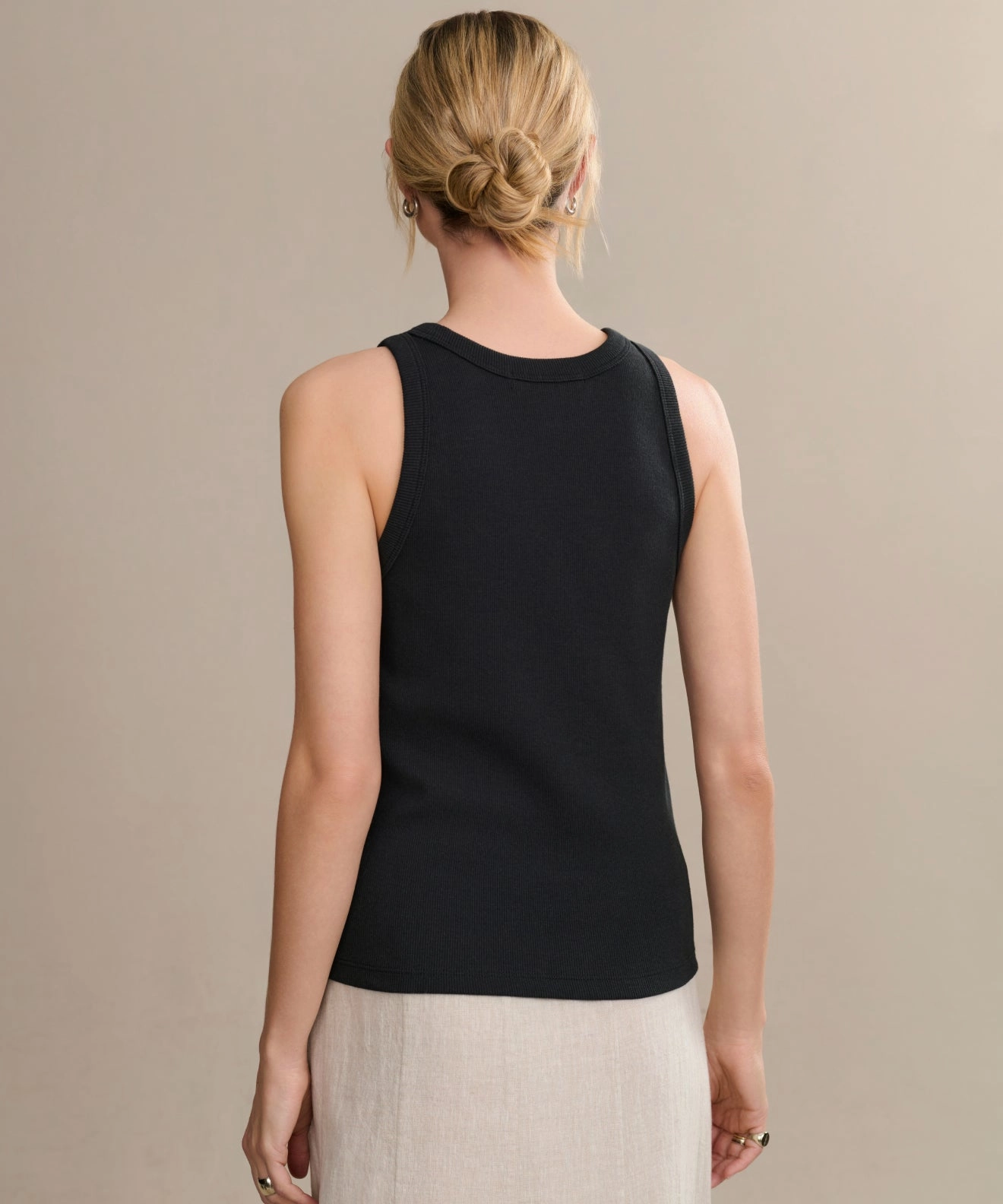 Cotton Rib Tank Double Stitched Hem Interlock Weave