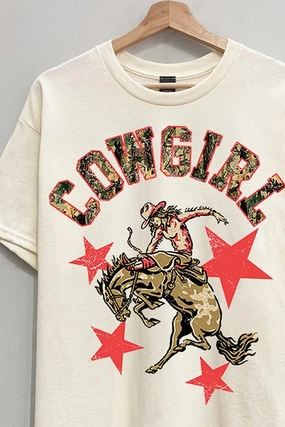 Multi Directional Zipper Placement Cowgirl Oversized Tee S-XL