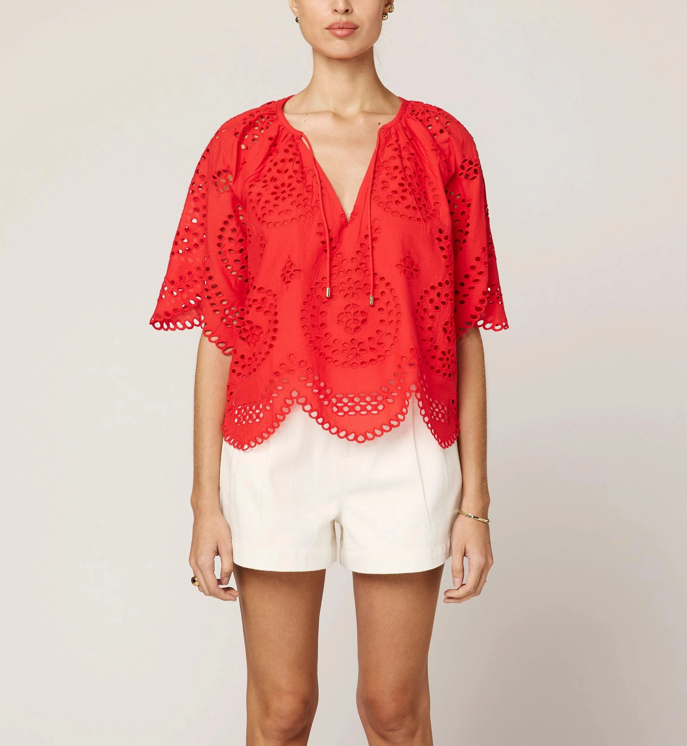 Lulu Blouse | Poppy Red Yarn Dyed Pattern Cloth SoftBrushed