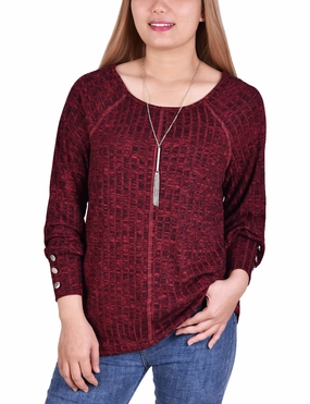 Petite Long Sleeve Ribbed Top With Detachable Necklace Multi Way Adjustable Fit OrganicCottonBlend