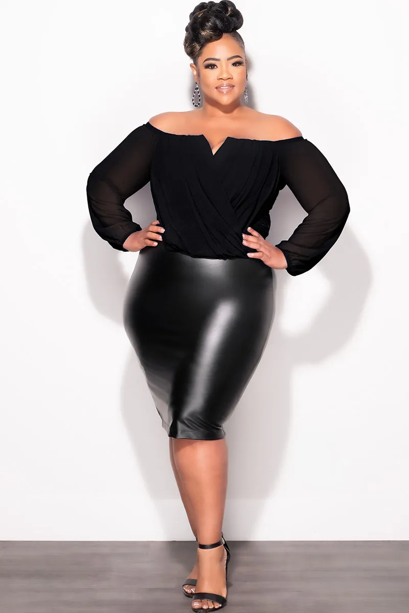 Training Comfort SmoothZipClosure Final Sale Plus Size Off The Shoulder Faux Wrap Draping Top in Black