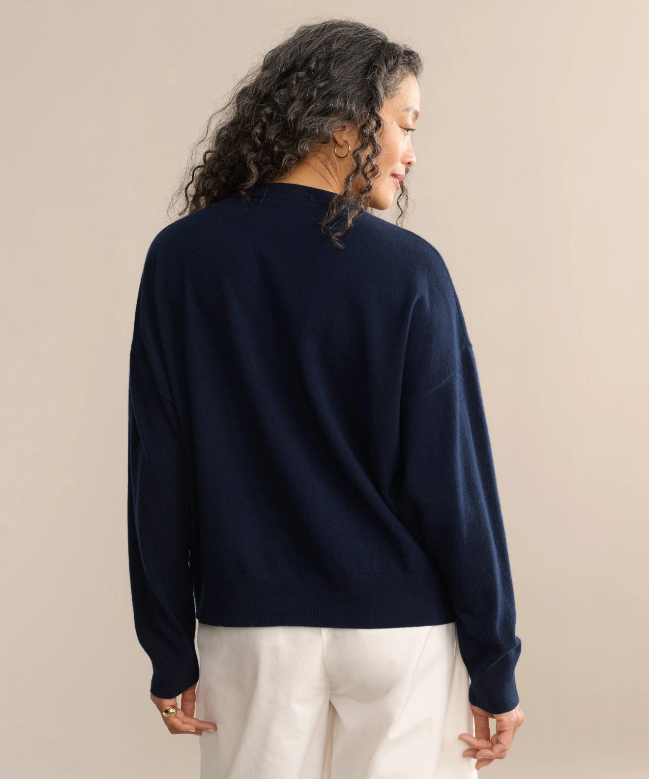 Casual Draping Ventilation Panel Design Cashmere Marina Crewneck
