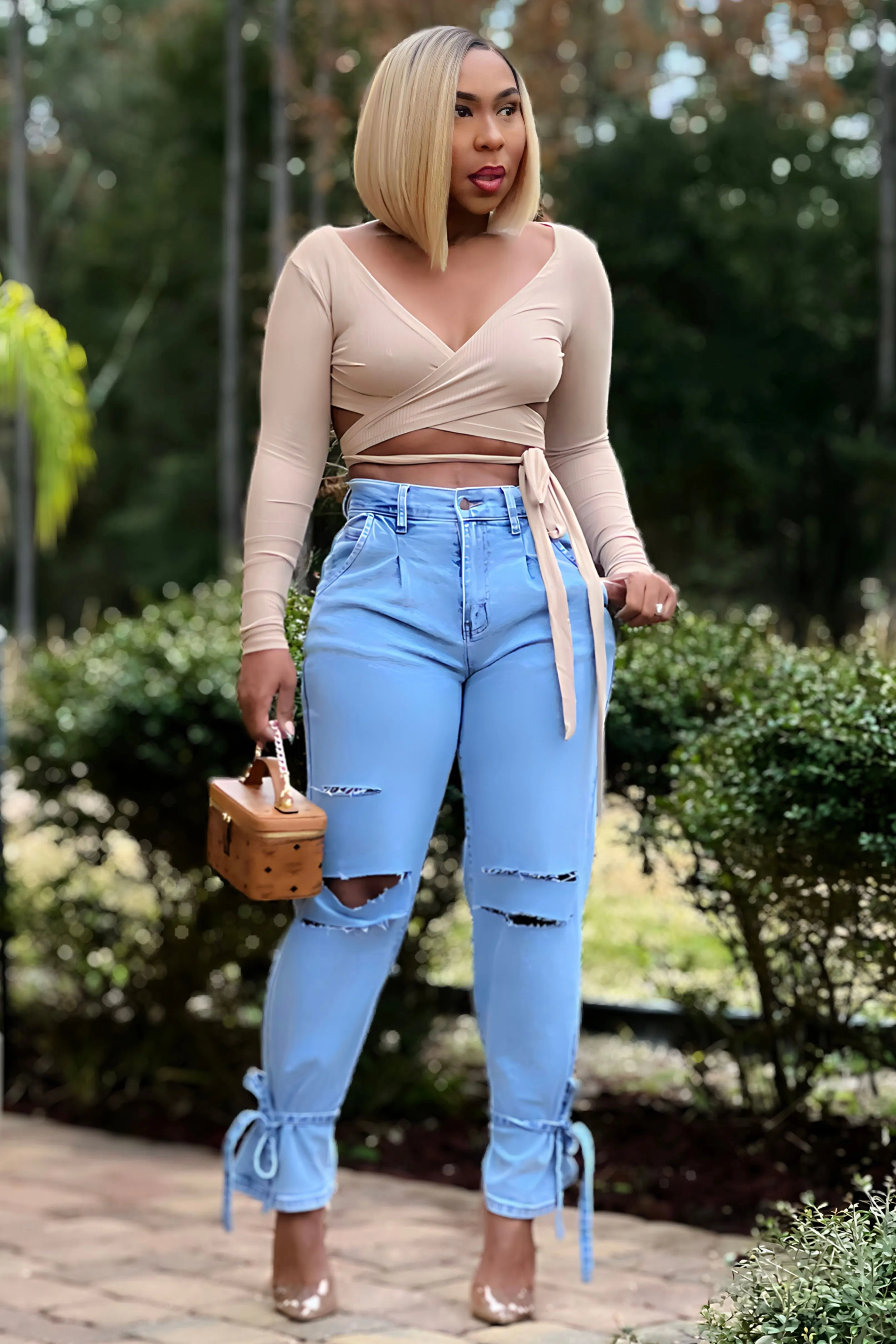 Comfortable Fabric Shardae Pretty Basic Long Sleeve Wrap Top