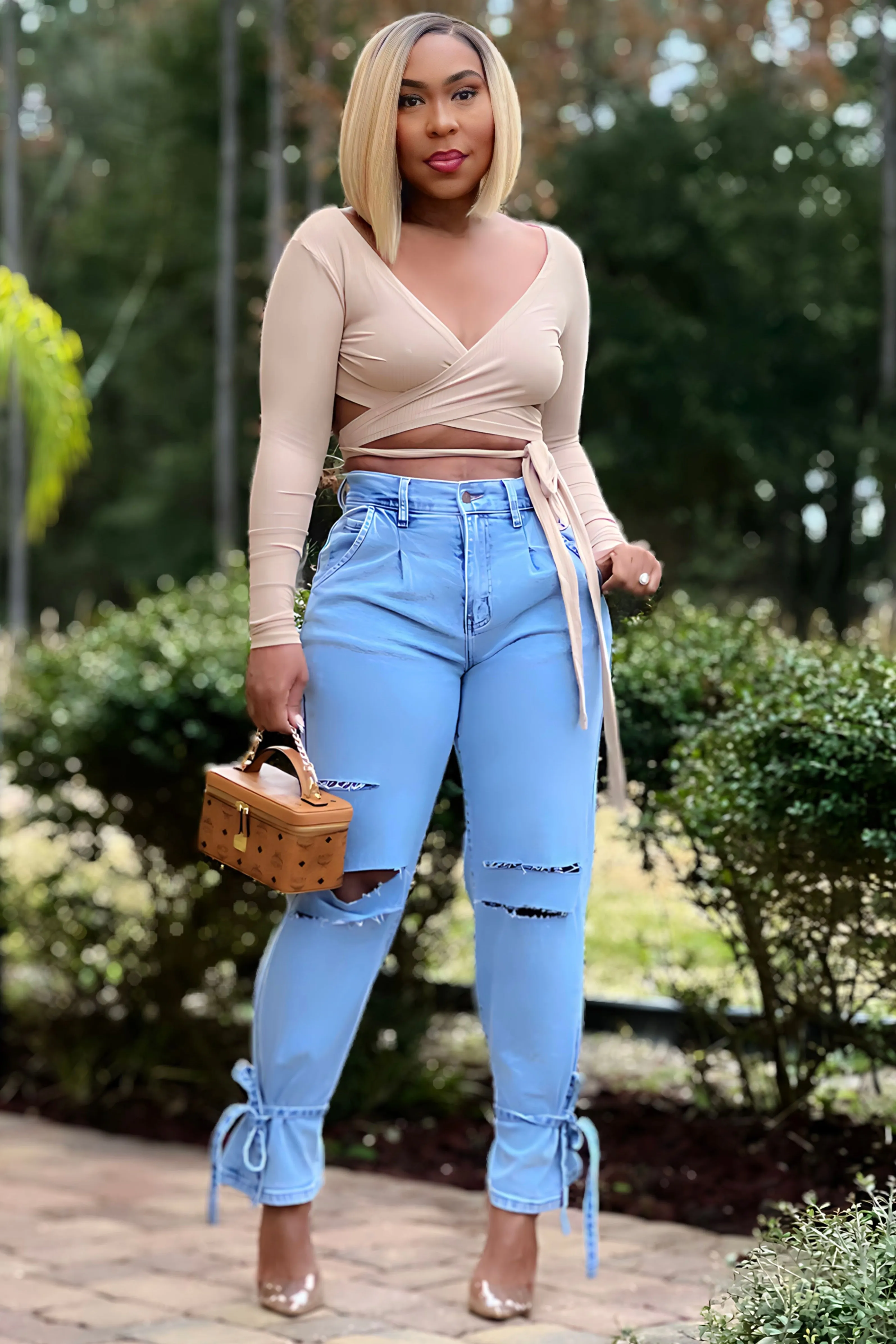 Stretchable Waistband Everyday Comfort Fit Shardae Pretty Basic Long Sleeve Wrap Top