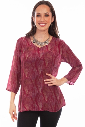 Versatile Layering Piece Scully Womens Fuschia Rayon Pullover Drape S/S Blouse