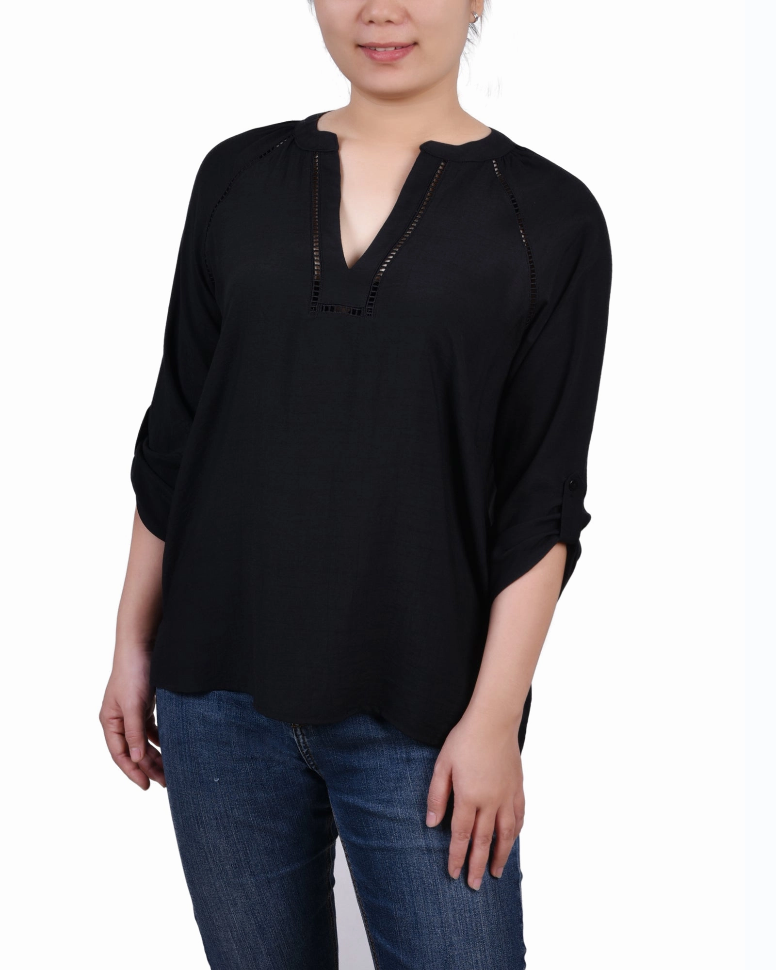 Low Impact Manufacturing DurableBlend Raglan Sleeve Split Neck Blouse