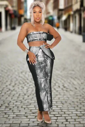 Trendy High Quality Carlene Metallic Edge Denim Skirt Set