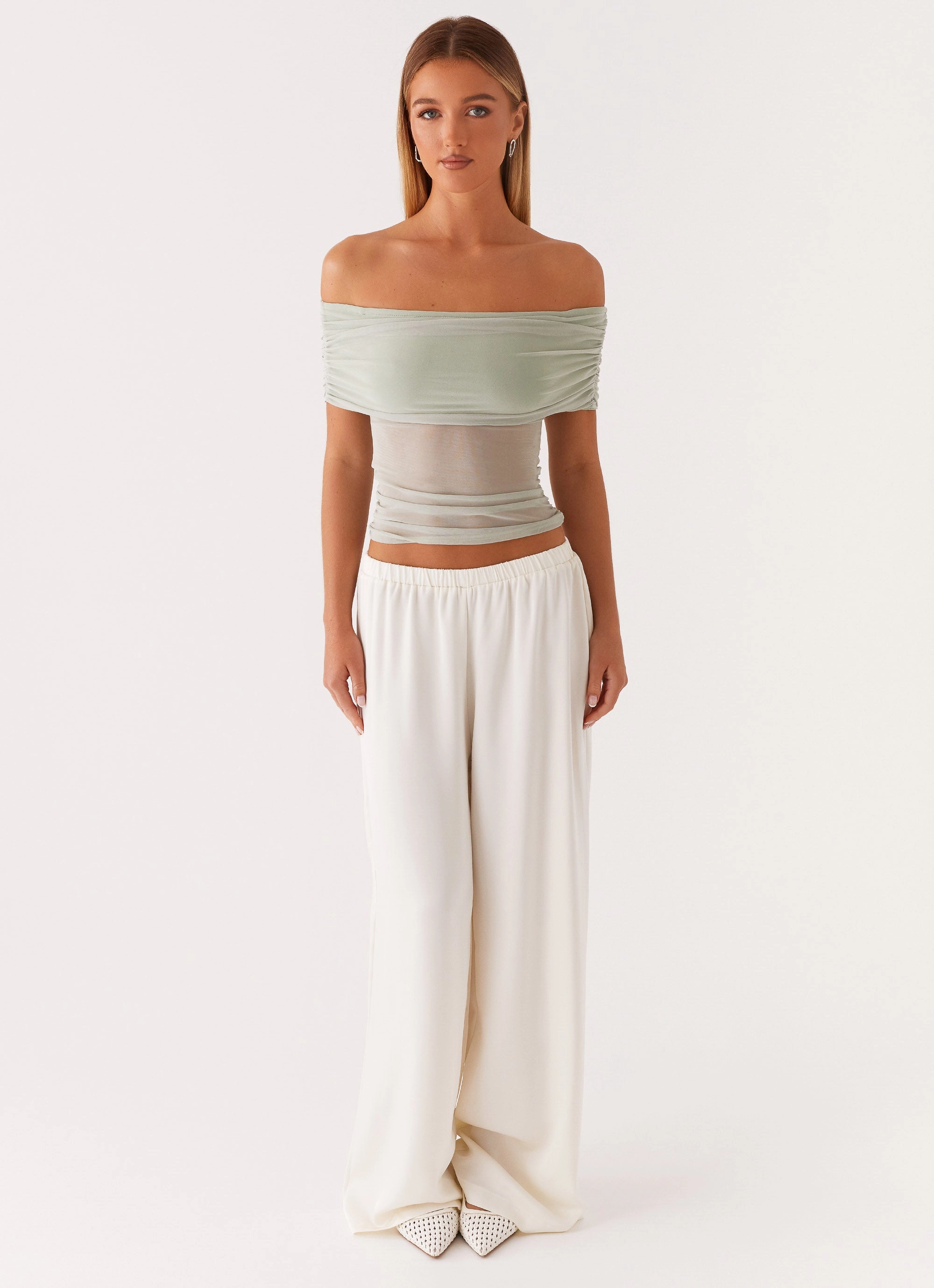 Nelly Off Shoulder Top - Pistachio SeamlessConstruction